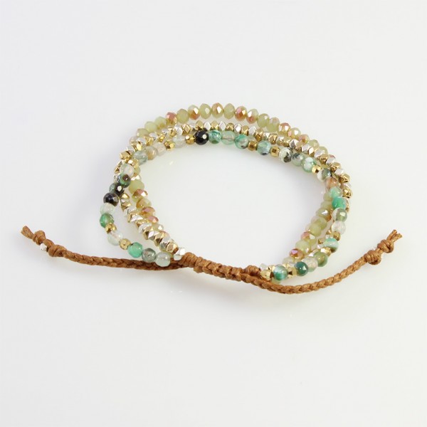 Boho Semi Precious Natural Faceted Glass Beads Wrap Bracelet 